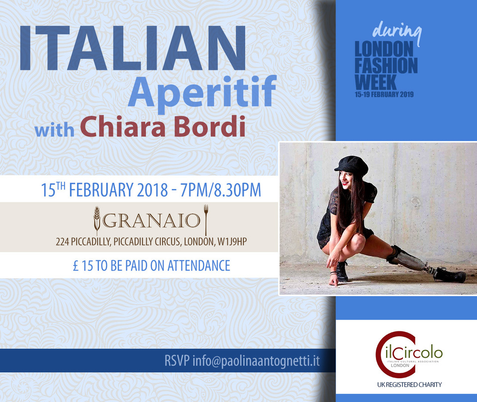 Aperitif with Chiara Bordi By Il Circolo London Marco Gafarelli Ljdm has placed Chiara in Fashion Finest Catwalk during LFW19