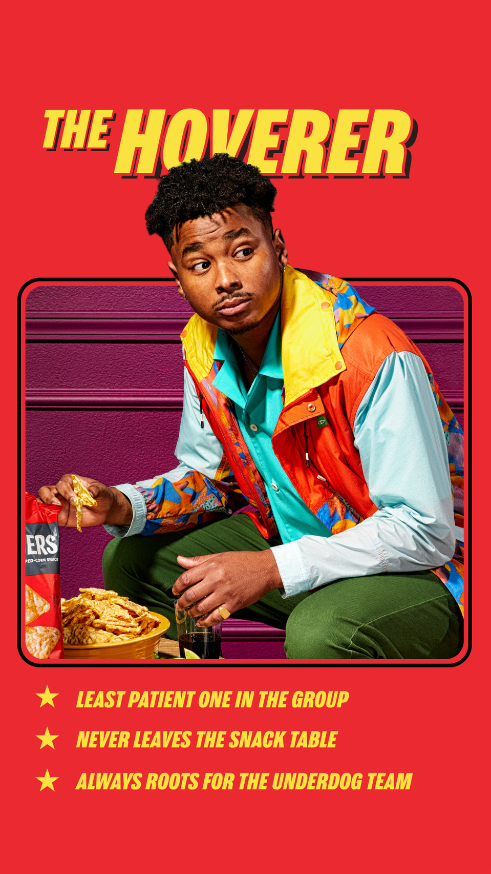 Playful portrait of guy eating chips and dips by local photographer Cera Hensley