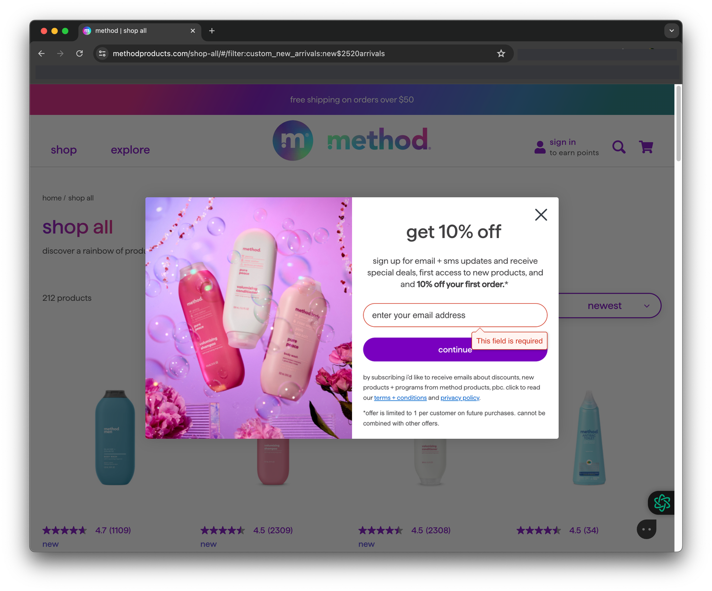 Creative product photography in promotional pop up for bath and body website.