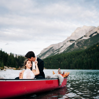 Elopement wedding couple in a lake in Banff, Canada