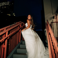Bride in the rooftop of a parking garage in Houston, TX