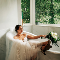 Bride holding bouquet at Forever 5 Events Venue in Houston.