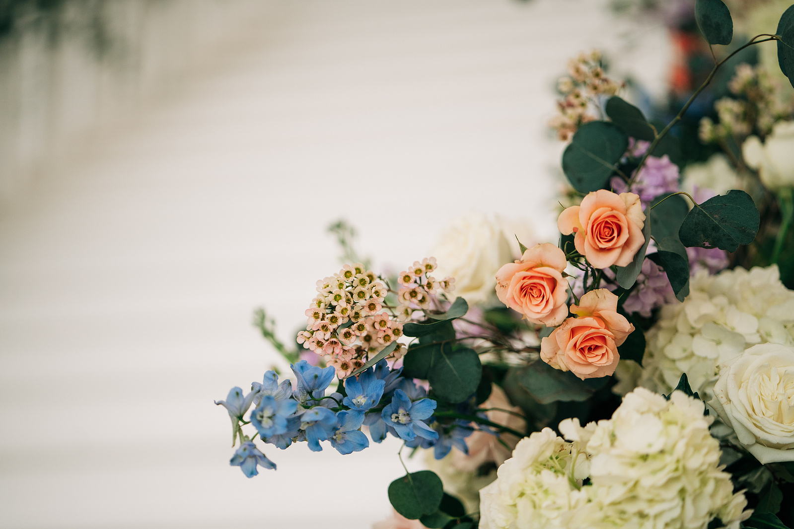 Close up of flower decor during a wedding at Charleston Lane in Houston, TX
