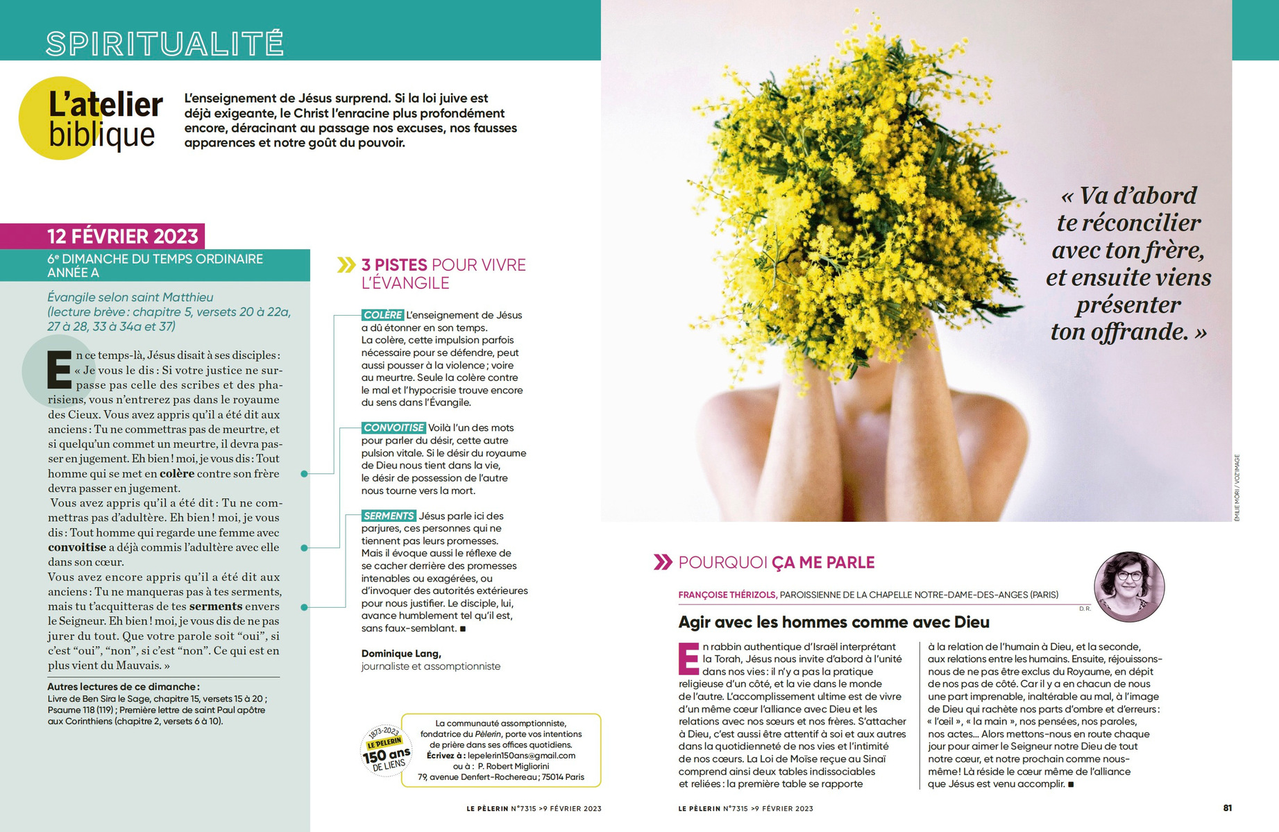 Mimosas, photo publiée dans le pélerin magazine février 2023