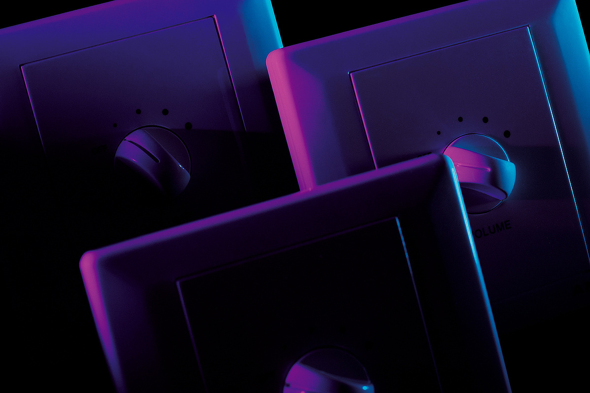 Professionally executed  product advertising image of some electrical switches.
