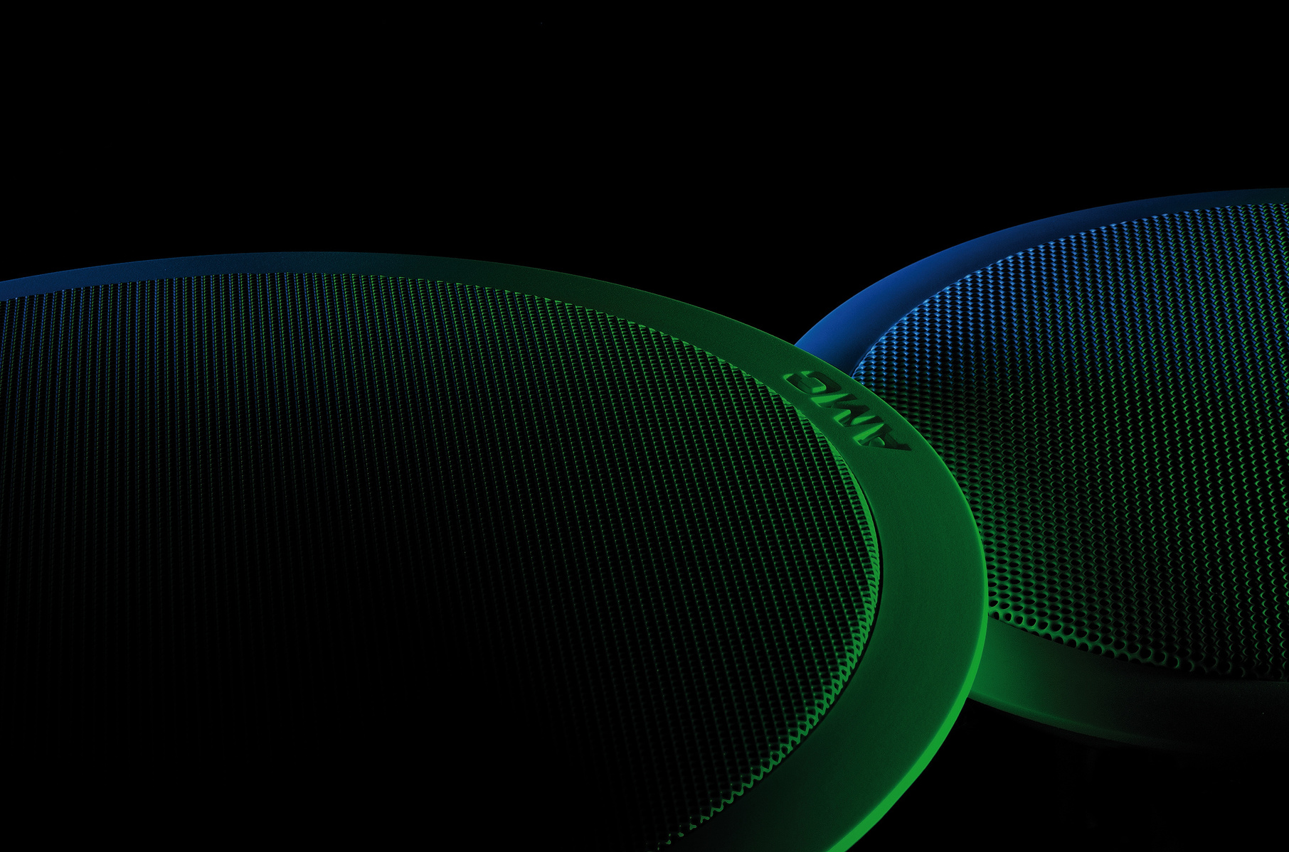 Moody and mysterious shot of a PA speakers, carefully lit with gelled studio strobes. A product photography example form a Fonografika studio.