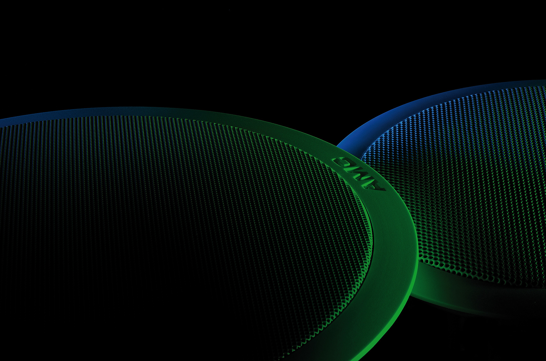Moody and mysterious shot of a PA speakers, carefully lit with gelled studio strobes. A product photography example form a Fonografika studio.