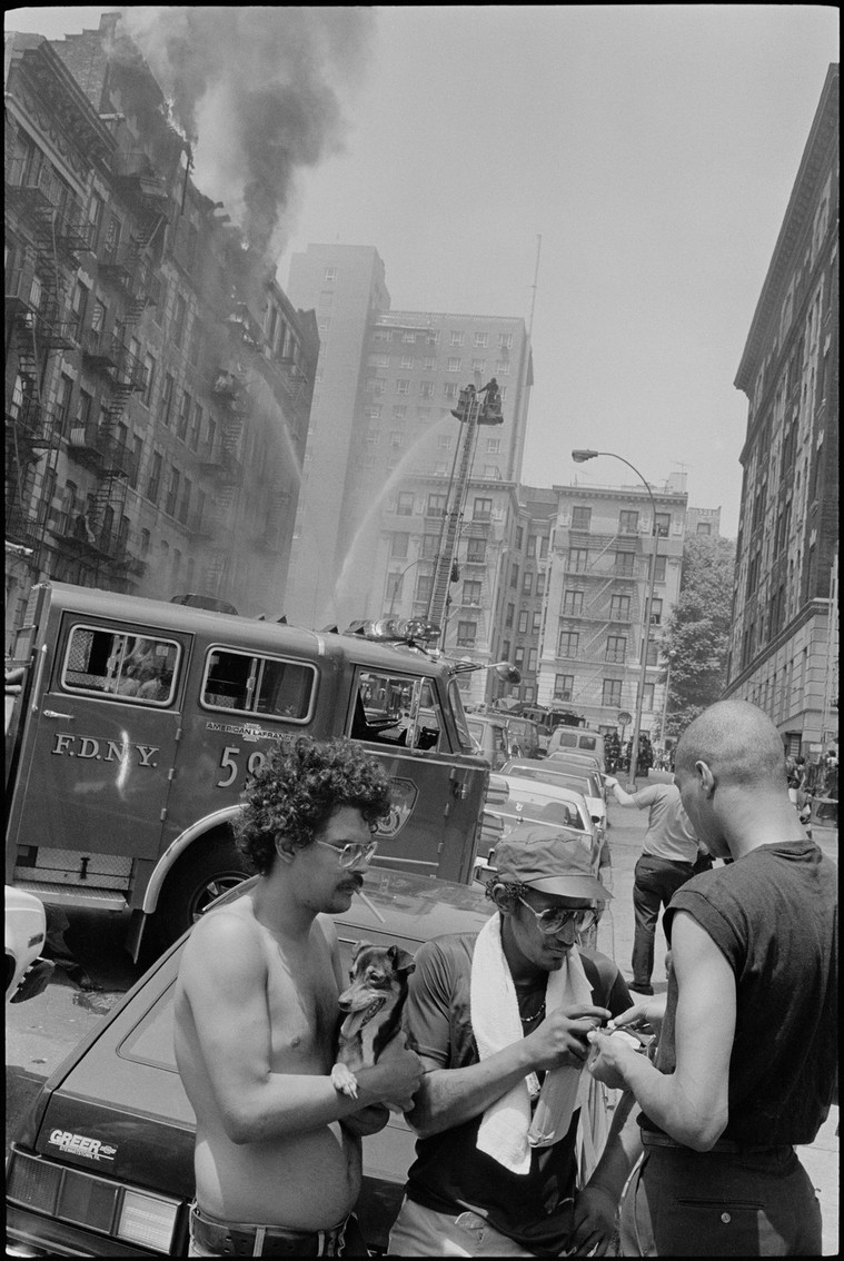 Nicholas Blair Photography copyright 1984, fire, fireman, street scene, black and white