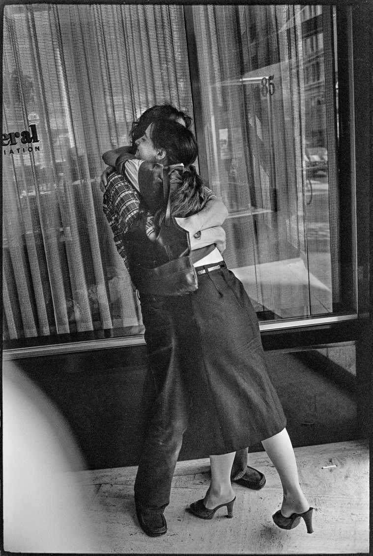 Nicholas Blair Photography copyright 1985, couple hugging, passion, black and white