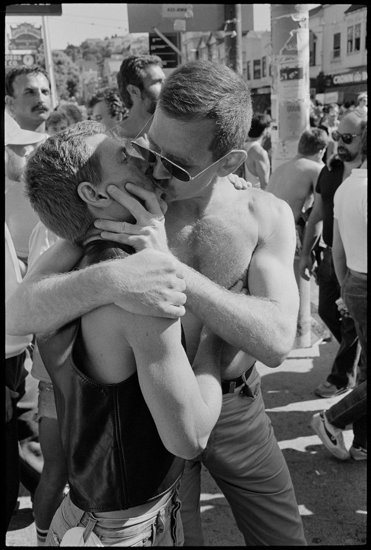 Nicholas Blair photography copyright 1983, black and white, gay couple, LGBTQ, kissing