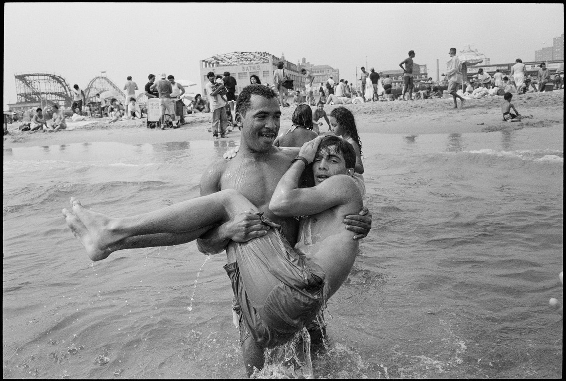 Nicholas Blair Photography copyright 1988, men in water, ocean, surf, black and white