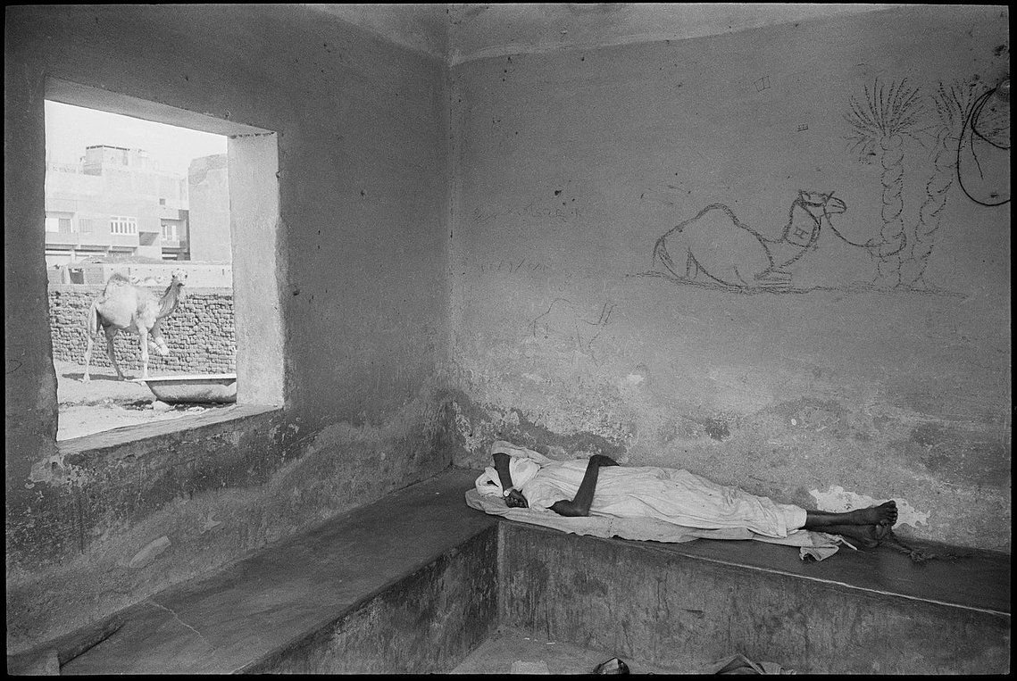 Nicholas Blair photography, 1988, black and white, camel market, man sleeping