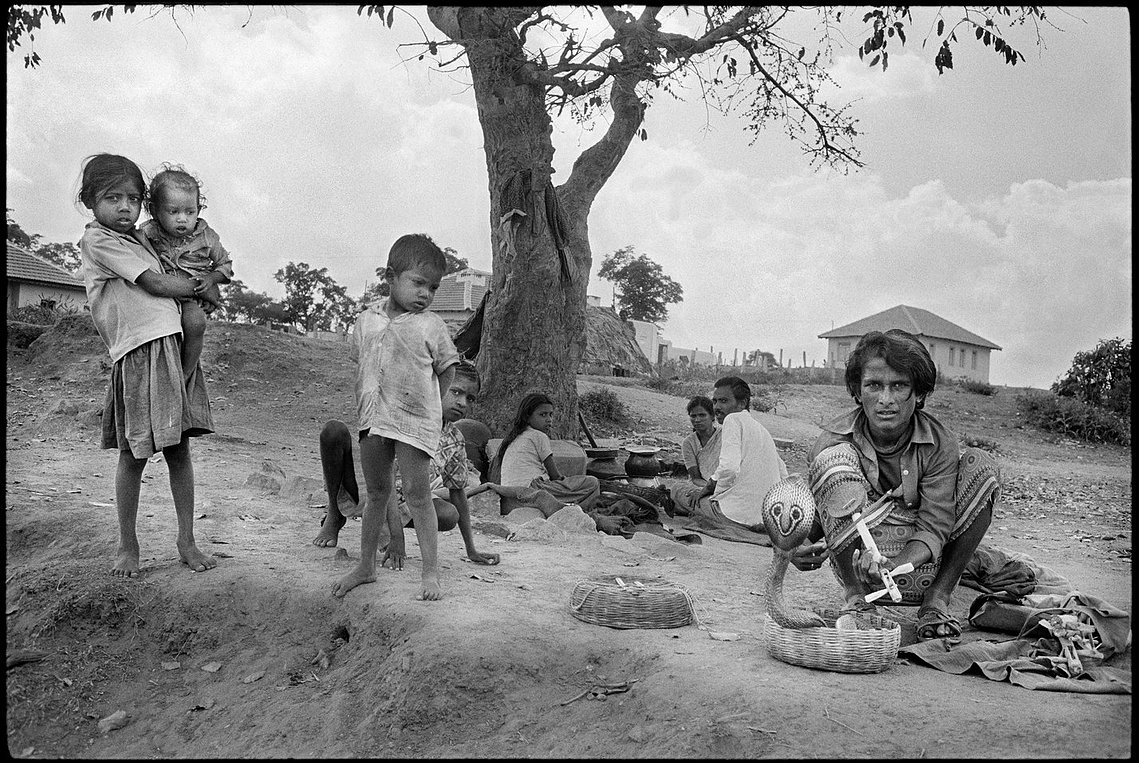 Nicholas Blair photography copyright 1978, black and white, snake charmer, gypsy, family