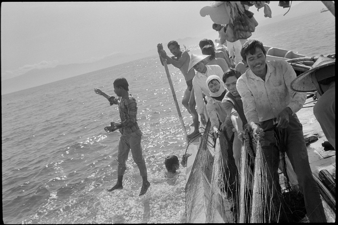 Nicholas Blair photography copyright 1989, black and white, Fishing, Boat, Humor