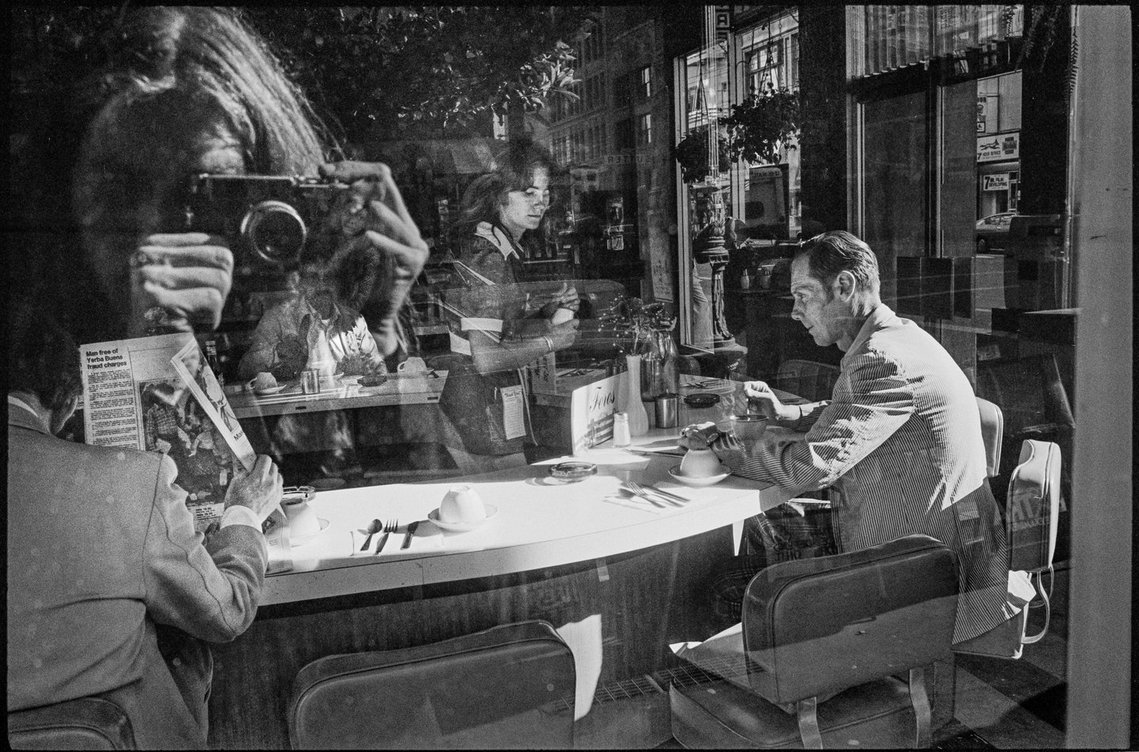 Nicholas Blair photography copyright 1977, black and white, San Francisco, self portrait, reflection