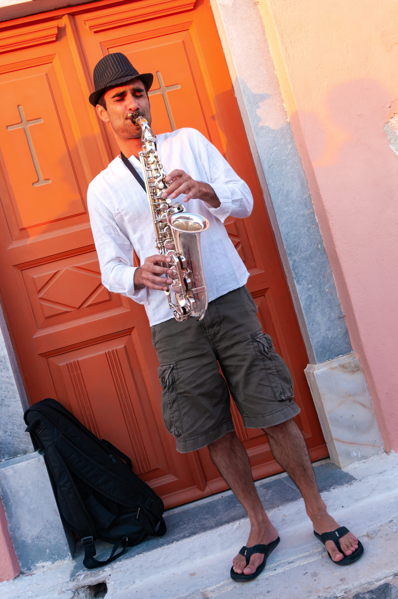 Street Musician Ia Santorini Cyclades Greek Islands Greece
