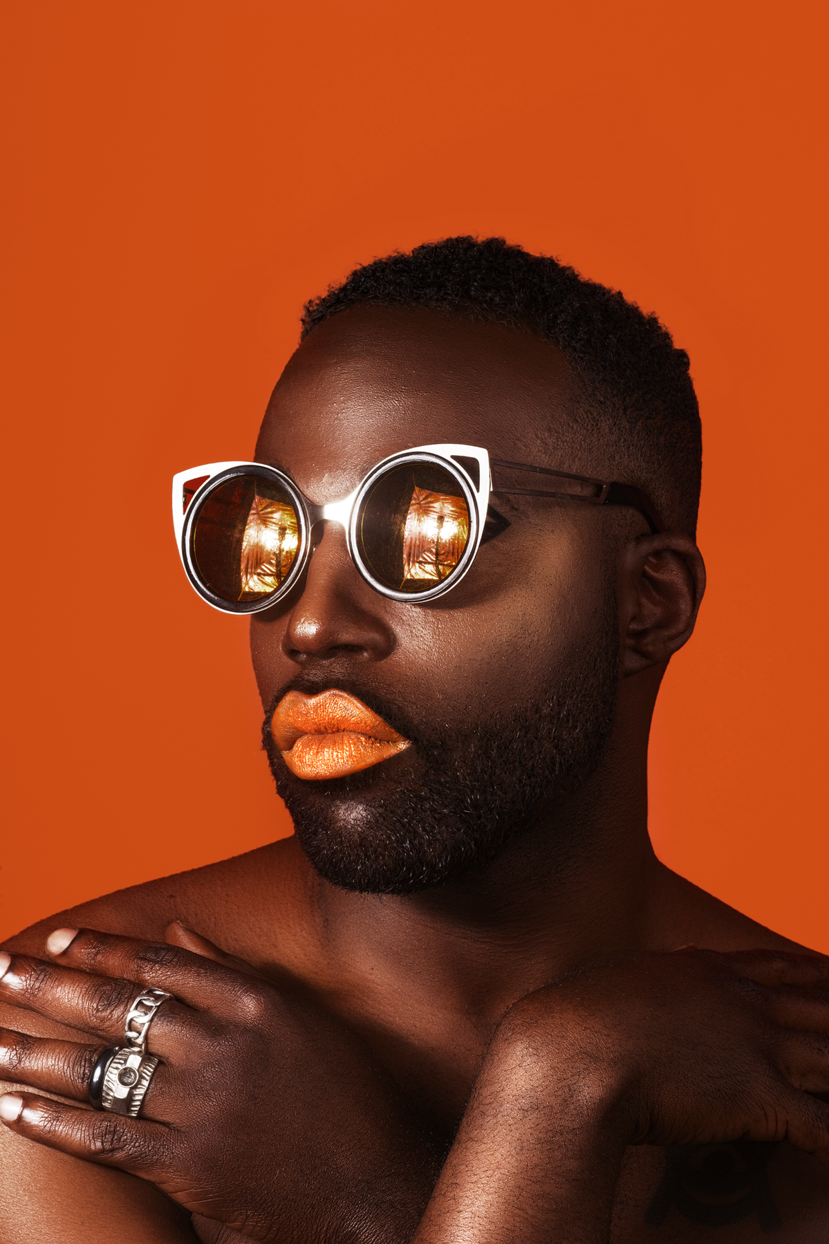 mojo d nyc, mojo disco, makeup, beauty, editorial, male grooming, mua, fashion, editorial, fashion, orange lip, men in makeup