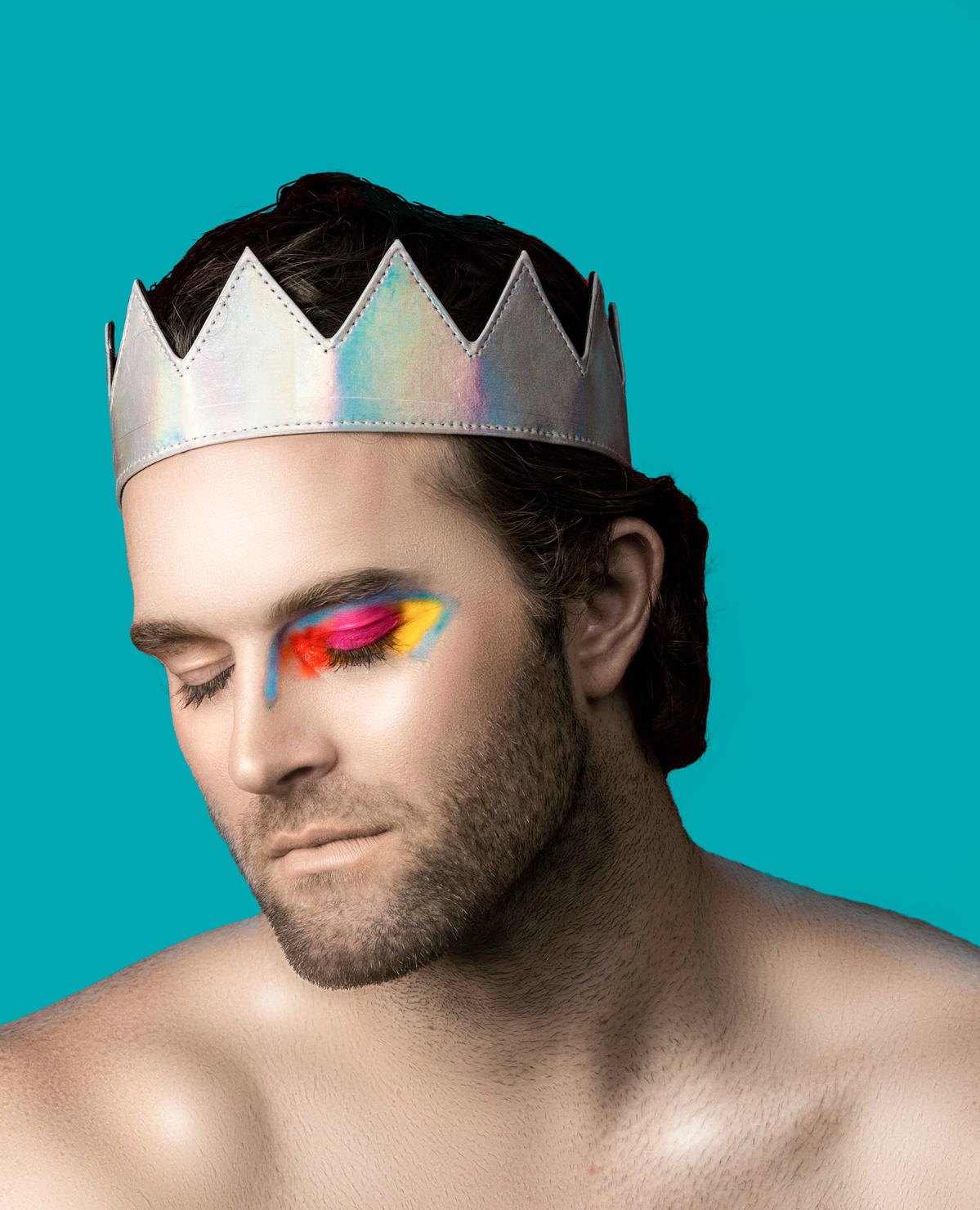 mojo d nyc, mojo disco, makeup, beauty, editorial, male grooming, mua, fashion, editorial, fashion, crown, neon, colorful
