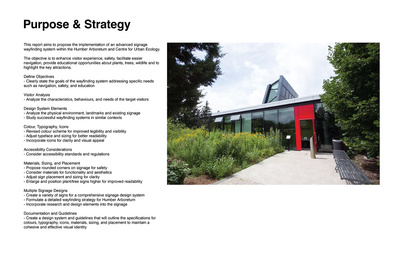 The image includes concise details outlining the purpose and strategy behind the redesign of the Humber Arb Signage System.