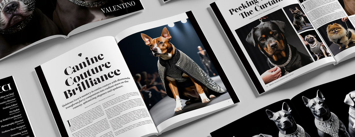 The image showcases multiple magazine spreads from the PUCCI zine, displaying various pages within the publication's layout.