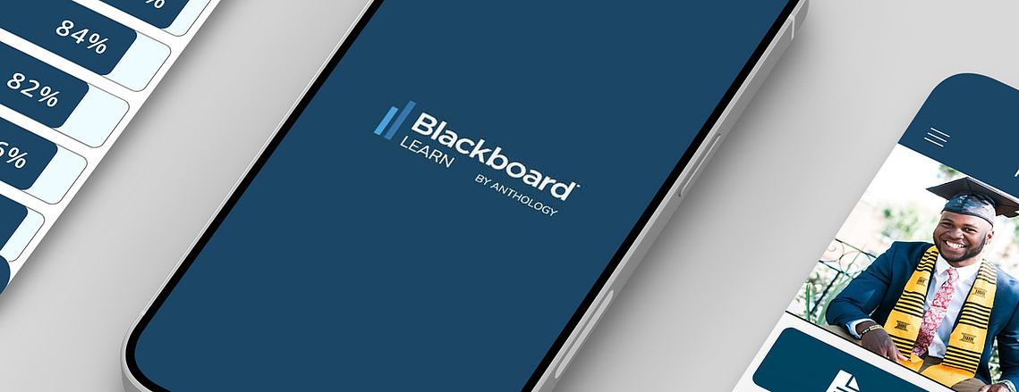 The image showcases multiple phones laid 
flat with their screens featuring redesigned app interfaces. The designs show improved colour contrast, cohesive layout, and enhanced Humber branding.