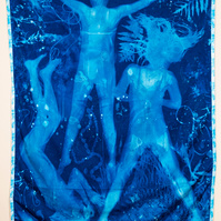 Water Spirits (back),
Cyanotype on Cotton Sateen with satin trim, 7.25ft x 5.25ft