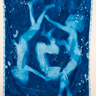 Water Spirits (front),
Cyanotype on Cotton Satteen with satin trim, 7.25ft x 5.25ft