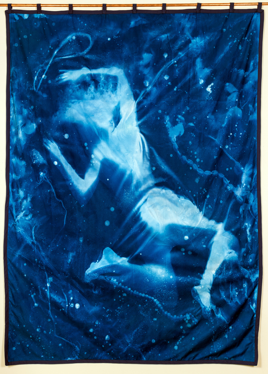 Falling and Flying,
Cyanotype on Cotton Satteen, 7ft x 5ft