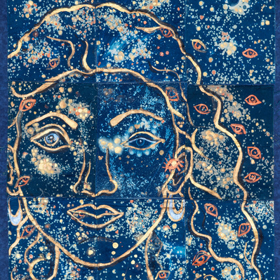 Petal of Tears 
Cyanotype on cotton sateen and acrylic
25" x 21"