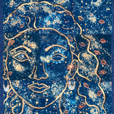 Petal of Tears 
Cyanotype on cotton sateen and acrylic
25" x 21"