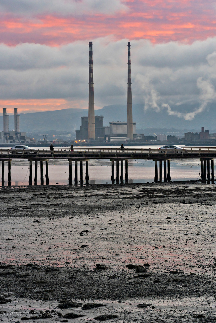 Poolbeg Chimneys & The Wooden Bridge at Sunset