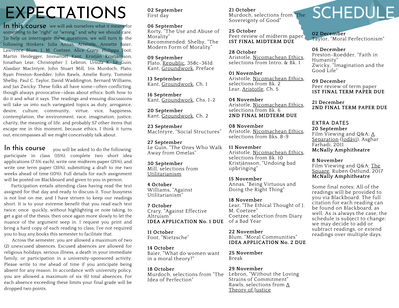 Third page of PHIL 3000 syllabus showing reading and assignment schedule. 