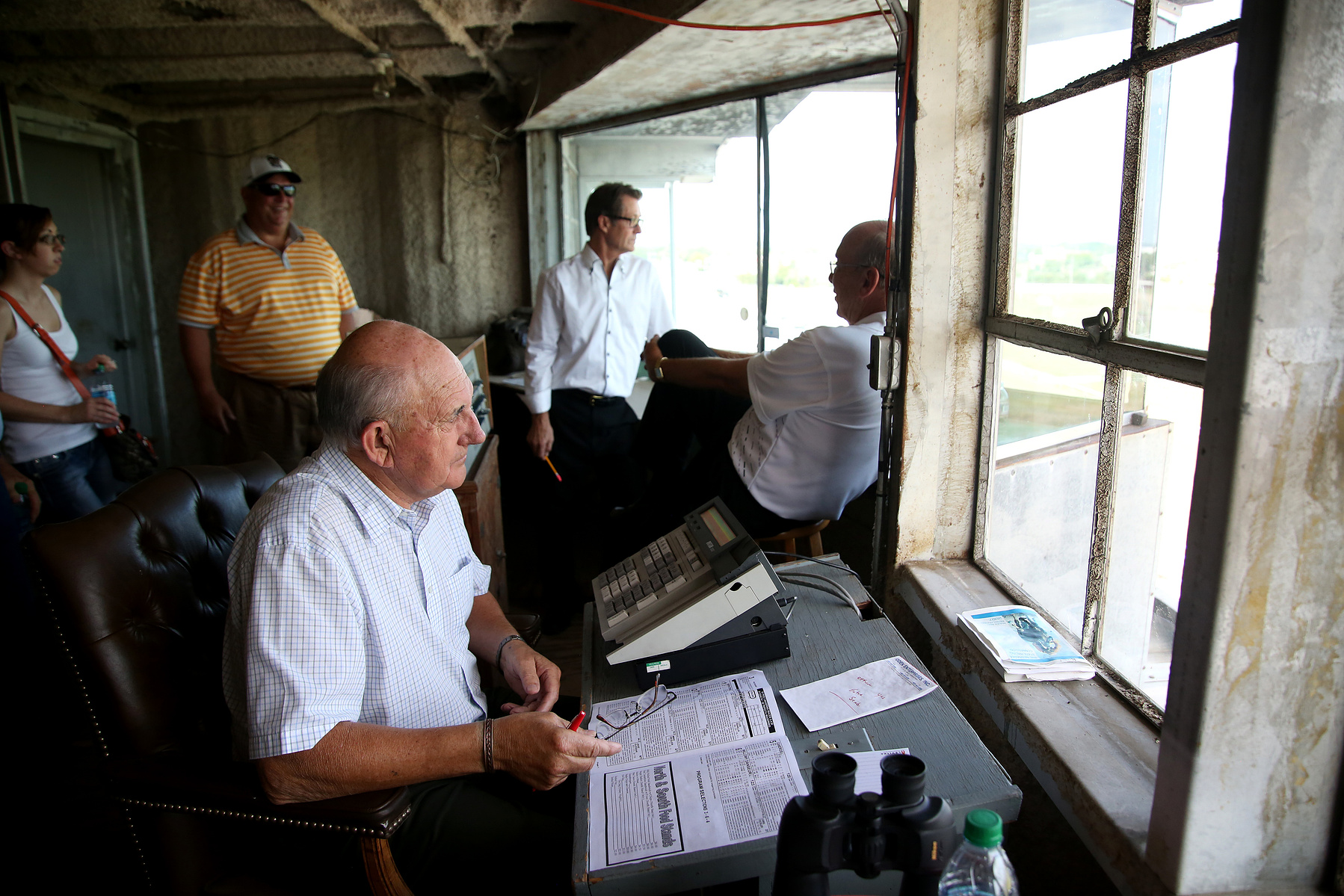 COLUMBUS, NEB - 9/6/2015 - The racing officials take a short break in between races at AG Park on Saturday, September 6, 2015. The Stewards and Placing Judges enforce the rules and regulations of the horse races with a full view of the race track and dete