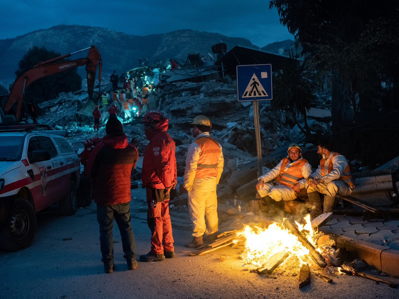 Rescue workers who came from across Turkey, and abroad en route to search the hundreds of collapsed buildings in Antakya, Hatay, Turkey, for potential survivors, and to evacuate bodies of the victims.