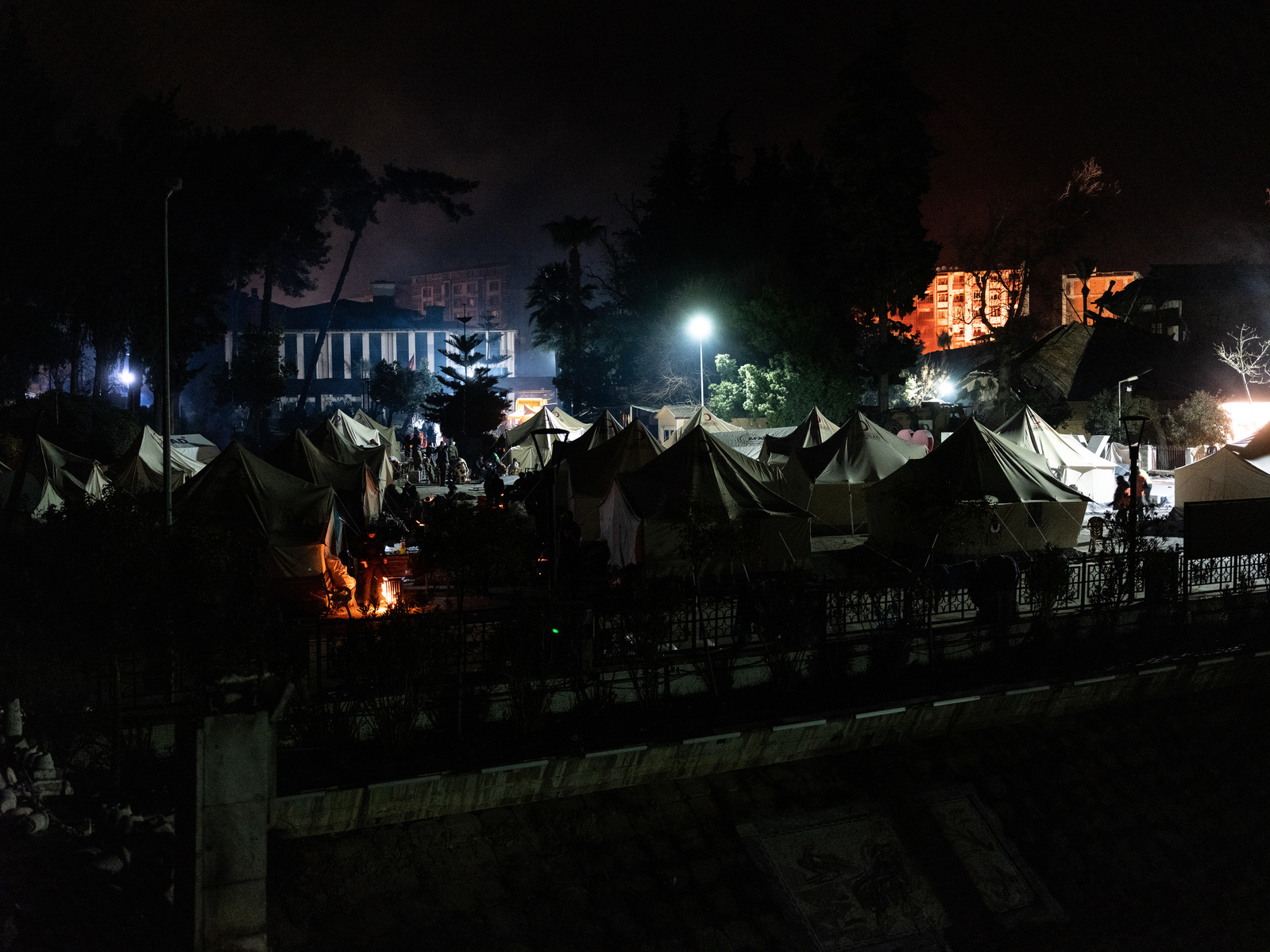 A temporary tent camp for those displaced by the earthquakes in southern Turkey on the 6th of February 2023, set up by Turkish Red Crescent, in a park in the city of Antakya, Hatay province.