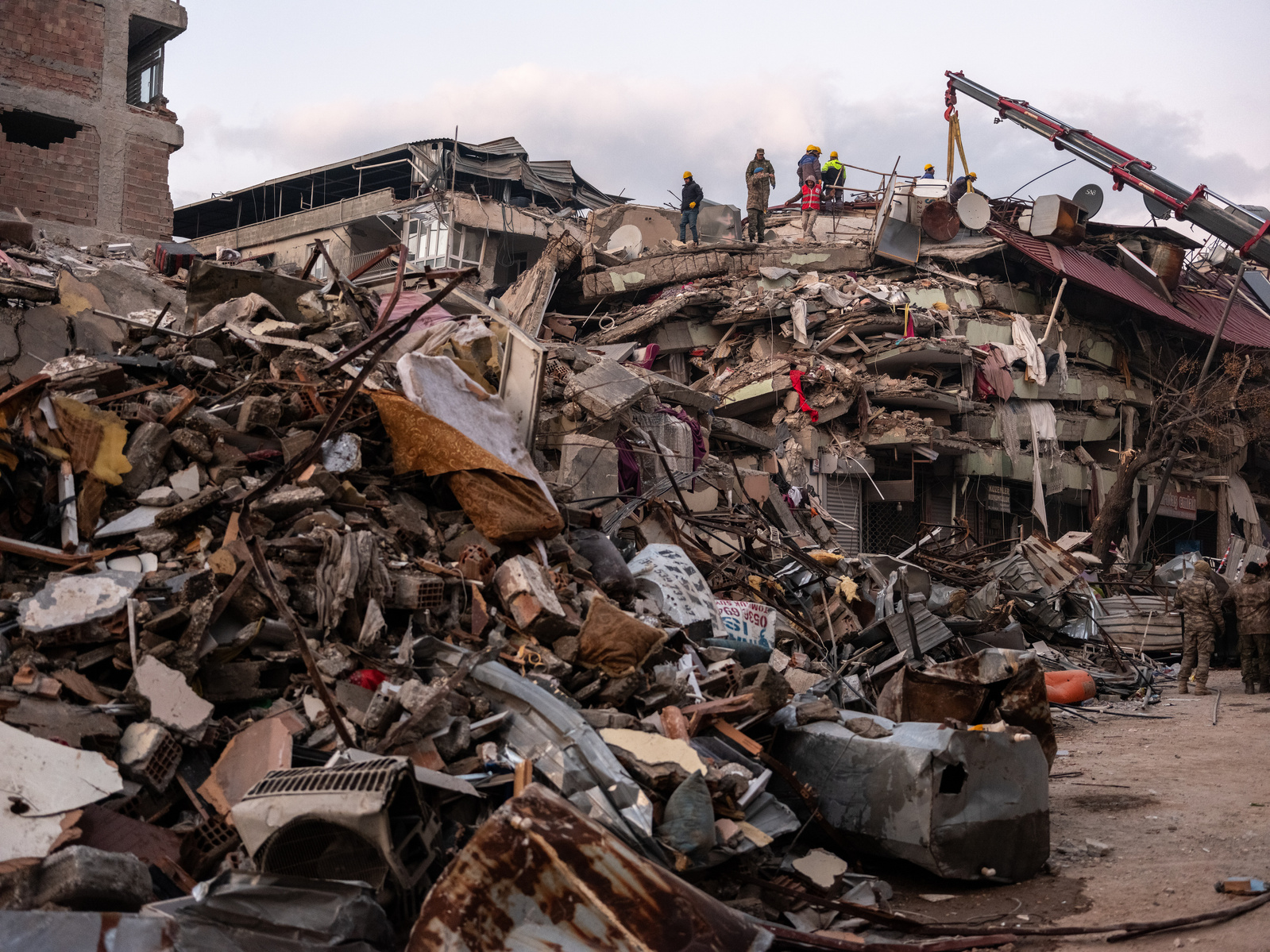 Rescue workers who came from across Turkey, and abroad en route to search the hundreds of collapsed buildings in Antakya, Hatay, Turkey, for potential survivors, and to evacuate bodies of the victims.