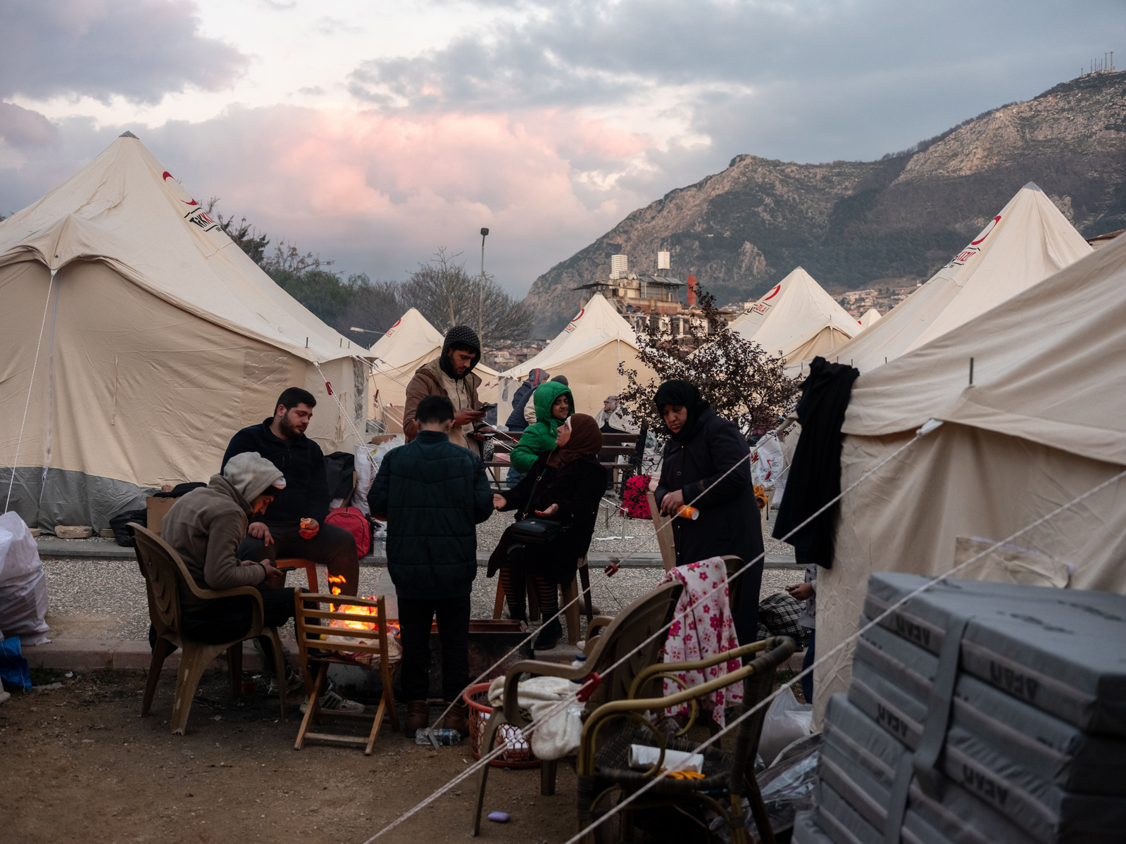 A temporary tent camp for those displaced by the earthquakes in southern Turkey on the 6th of February 2023, set up by Turkish Red Crescent, in a park in the city of Antakya, Hatay province.