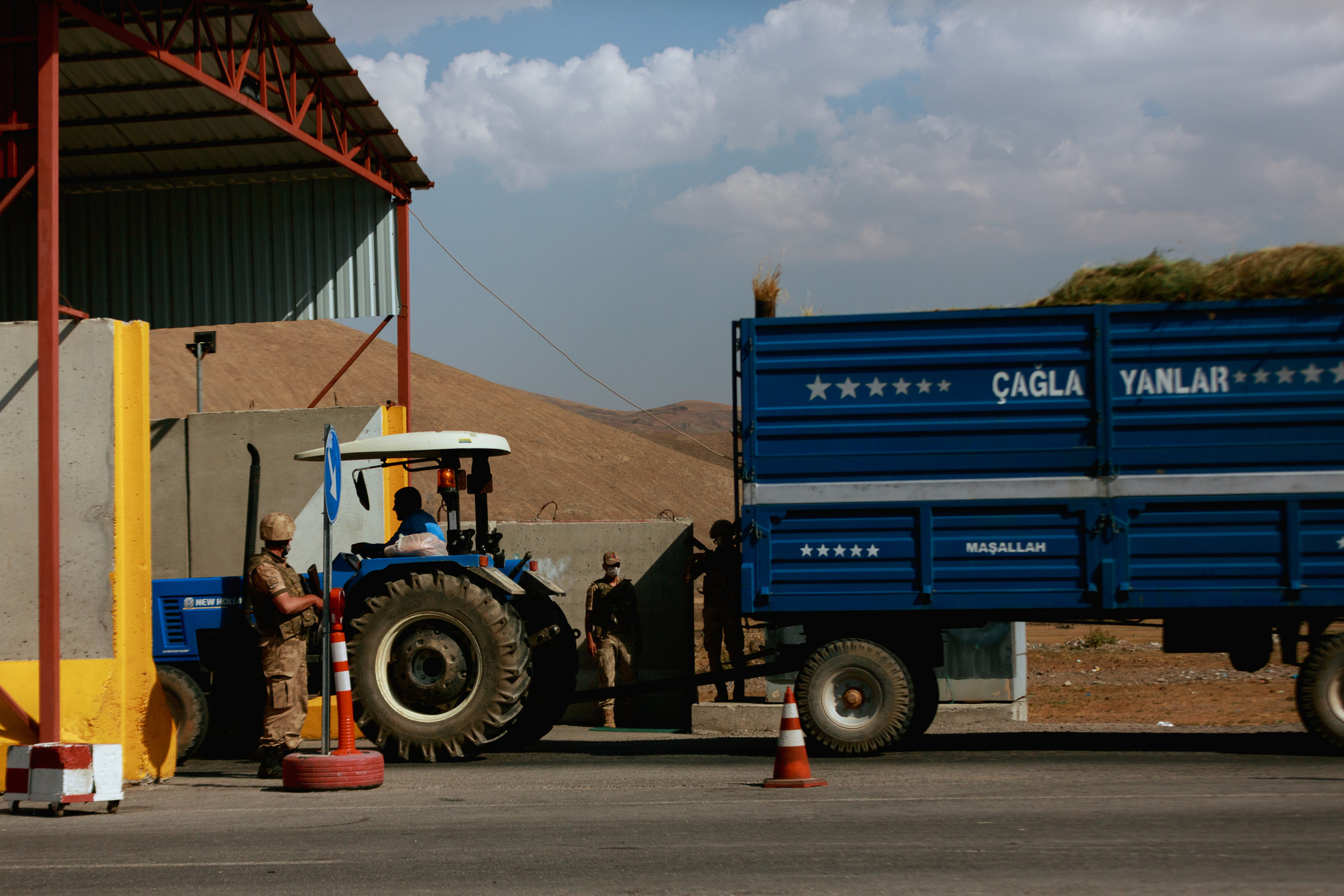 Turkey, Çaldiran. Turkish Jandarma forces operating in the border area with Iran, where they have established a checkpoint on the main roads. A newly constructed border wall seen snaking through the mountains, as an attempt to prevent increasing numbers o