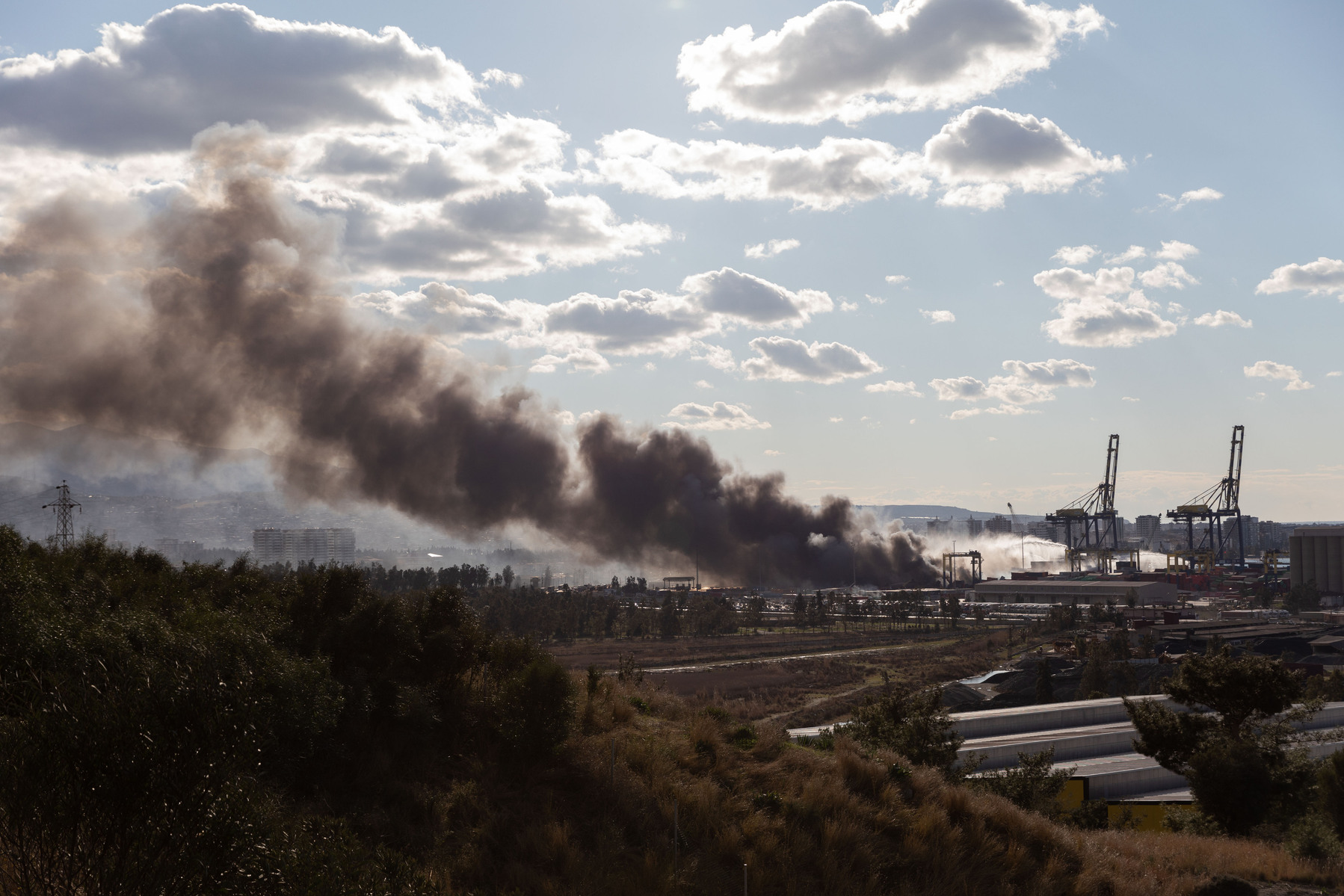 Iskenderun port on fire after earthquakes caused damage to the cargo being stored in the area.