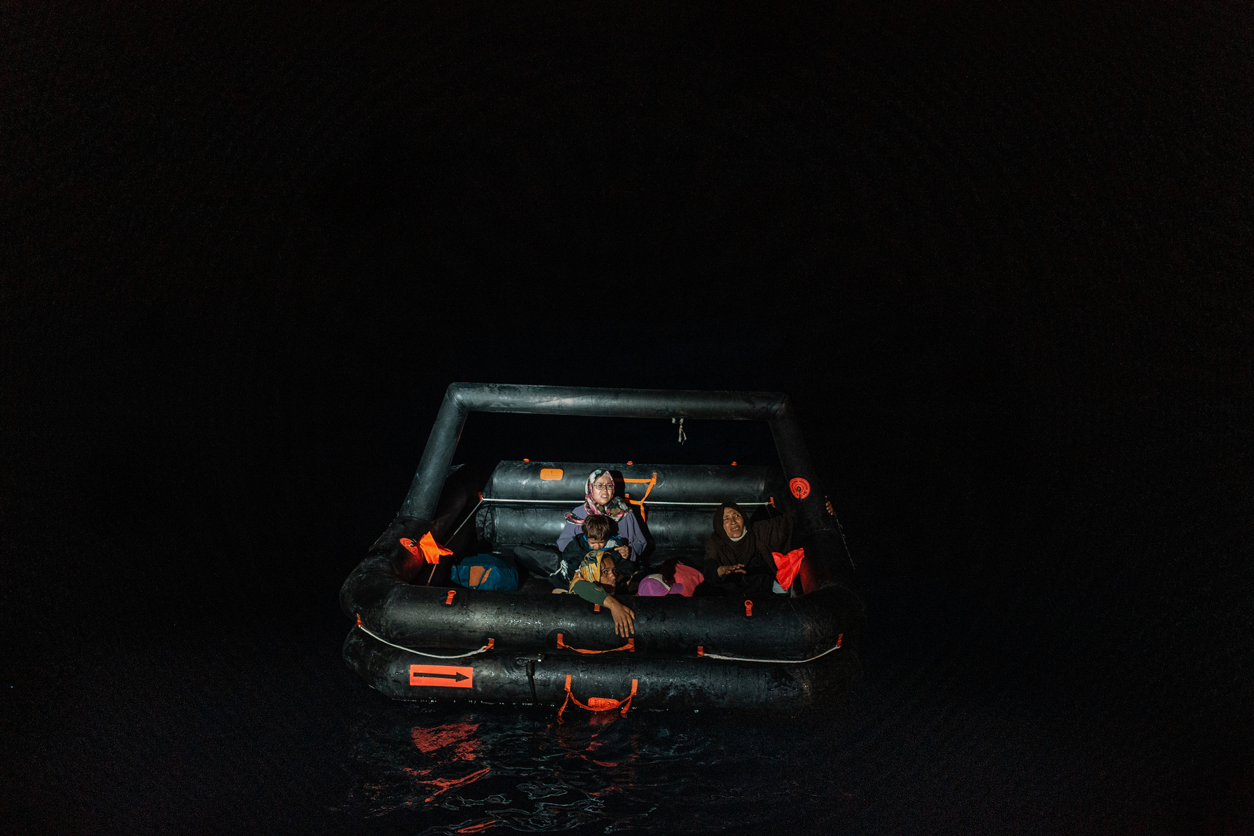 Europe, Turkey, Dikili. A total of 20 Afghan citizens were rescued by the Turkish coastguard from two life rafts drifting in the northern Aegean Sea, in the black depths of night. All on board claim to have been forcibly returned to Turkish waters from Gr