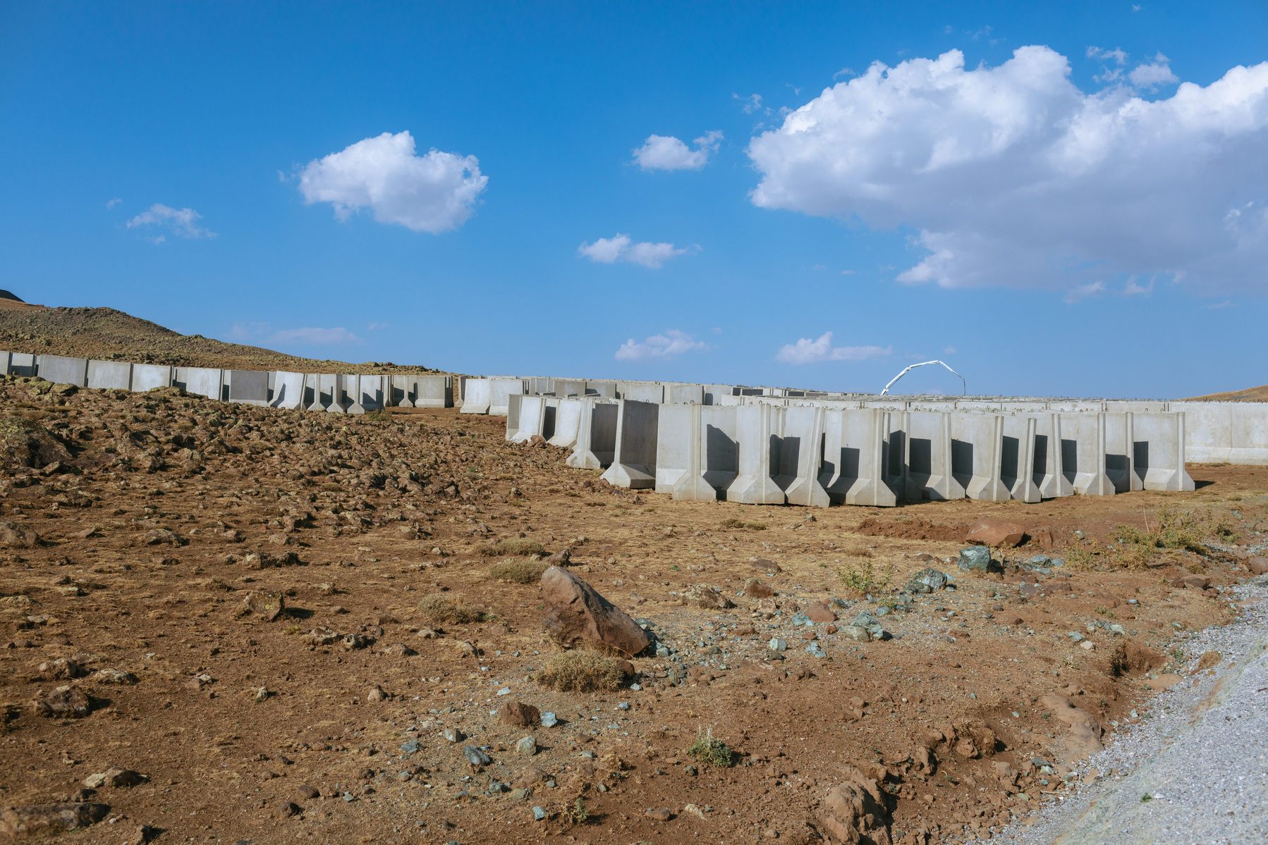 Turkey, Çaldiran. Freshly made concrete blocks which will form the new border wall Turkey is building on its eastern border with Iran, as an attempt to prevent increasing numbers of Afghans from illegally crossing into Turkey. Tens of thousands of Afghans
