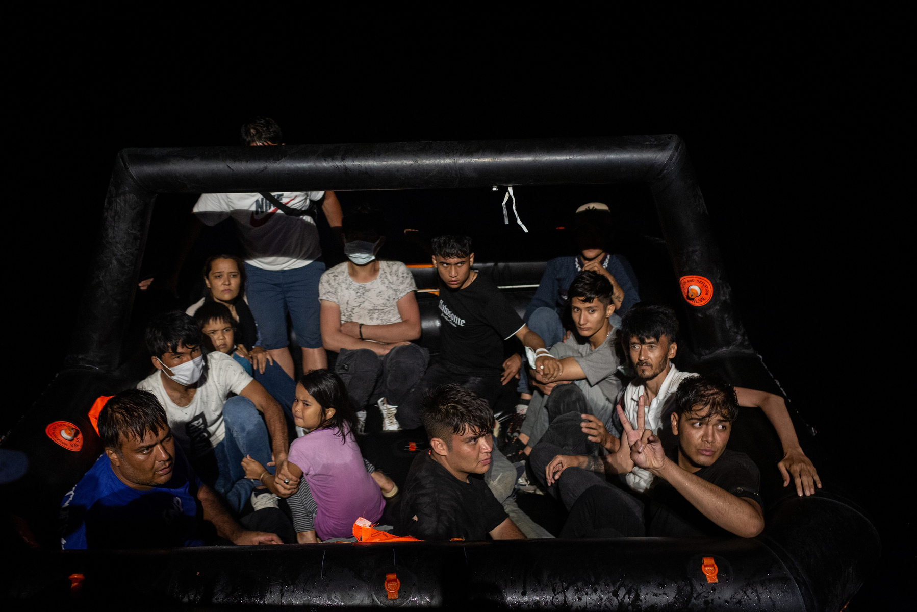 Europe, Turkey, Dikili. A total of 20 Afghan citizens were rescued by the Turkish coastguard from two life rafts drifting in the northern Aegean Sea, in the black depths of night. All on board claim to have been forcibly returned to Turkish waters from Gr