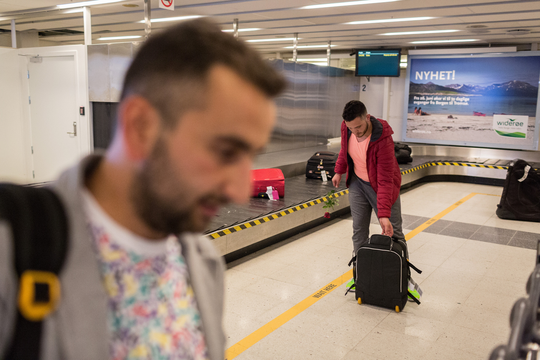 After months apart, Omar (right) and Nader (left) are reunited in Bergen, Norway. Nader proposed to Omar at his birthday party, shortly before being resettled to Norway, at which point it was uncertain as to whether or not Omar would be resettled to Norwa