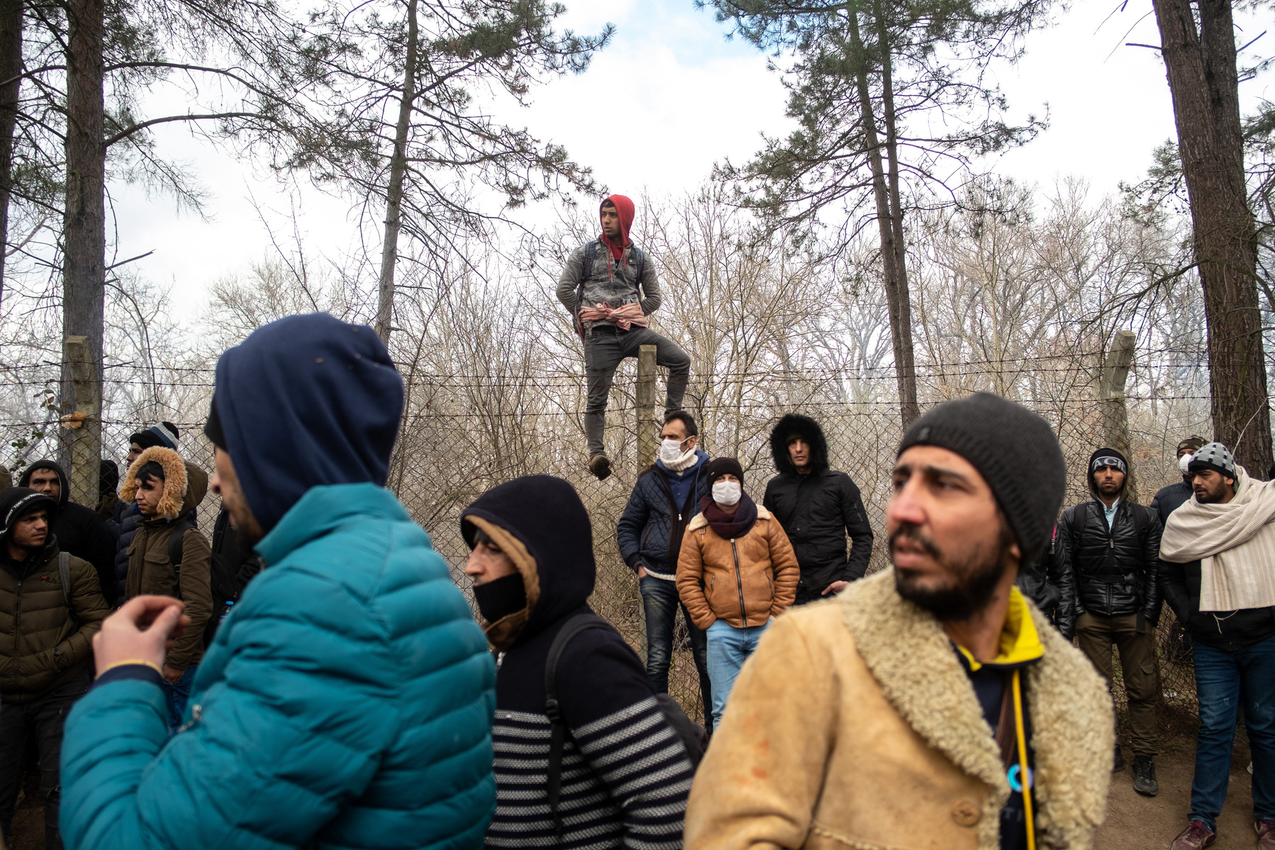 Thousands of refugees and migrants at Turkey's Pazarkule border gate with Greece. After Turkey declared its borders open to people wishing to travel to Europe, some of the millions of refugees living in Turkey (the worlds largest host country of refugees)