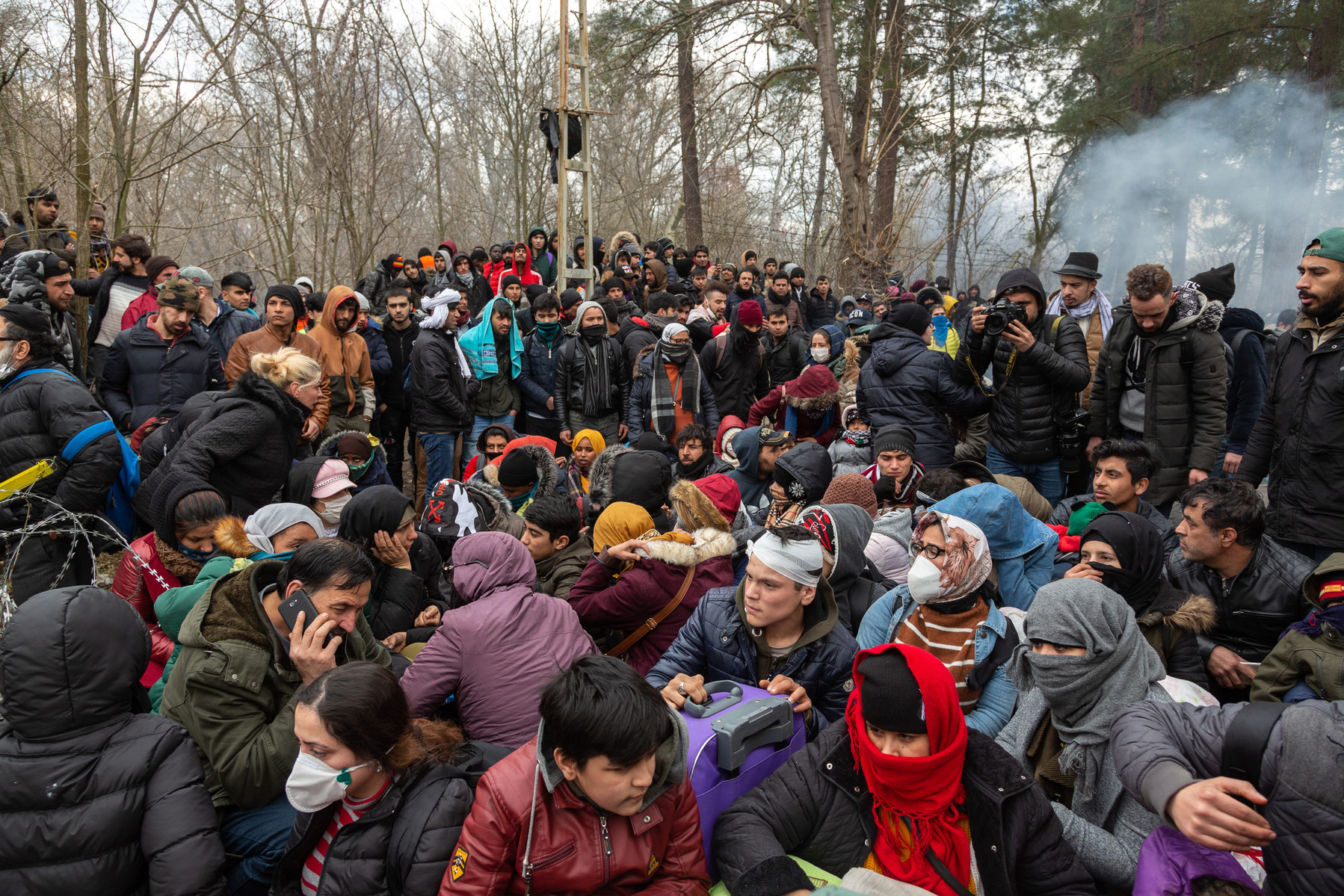 Thousands of refugees and migrants at Turkey's Pazarkule border gate with Greece. After Turkey declared its borders open to people wishing to travel to Europe, some of the millions of refugees living in Turkey (the worlds largest host country of refugees)