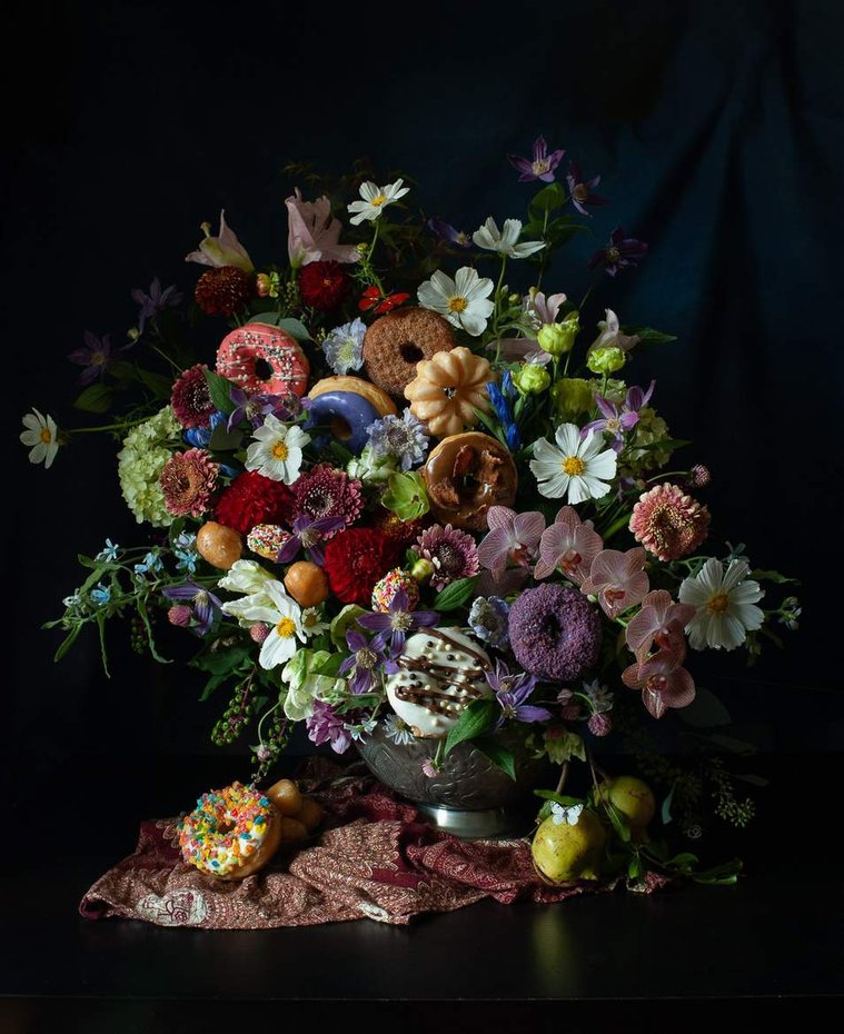 donuts flowers dutch masters still life asian american artist
