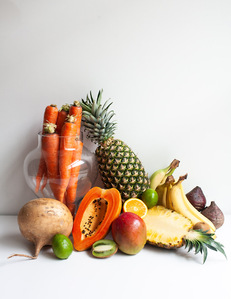 papaya pineapple carrot jicama mango fruit still life