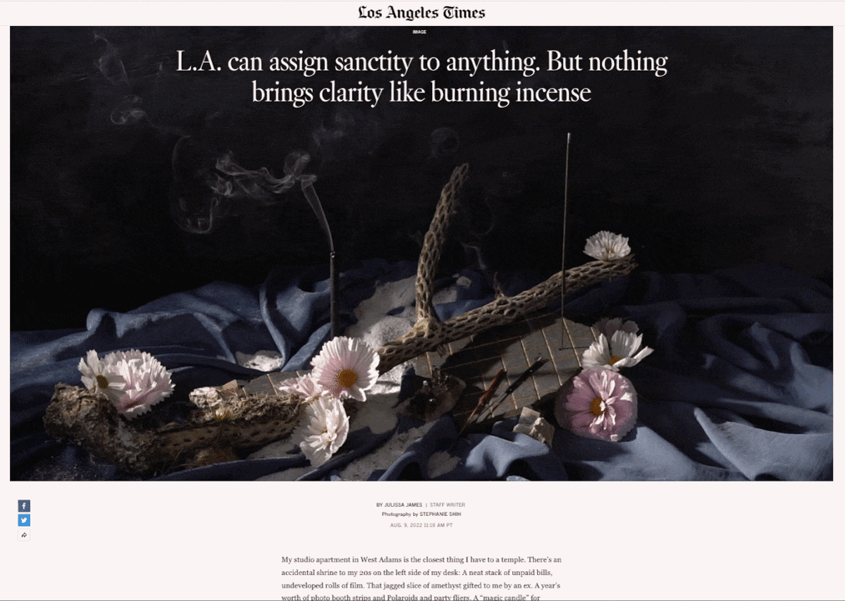 LA Times Image Incense tearsheet, moving still life, motion