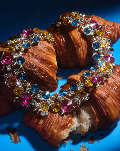 jewelry, bling, croissants, still life photography, conceptual photography