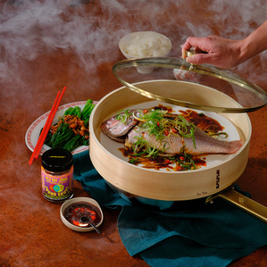 lunar new year, still life, commercial food photography, steamed fish